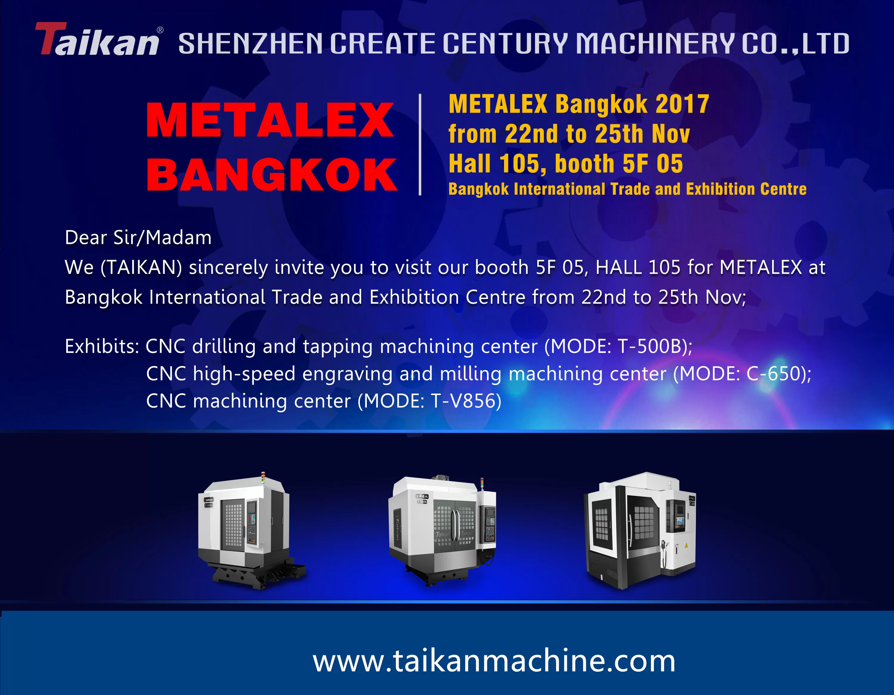 Taikan sẽ tham dự metalex 2017 tại Bangkok Thái Lan